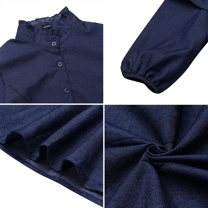 Джинсовые женские рубашки VONDA блузки повседневные Плиссированные Топы с длинным