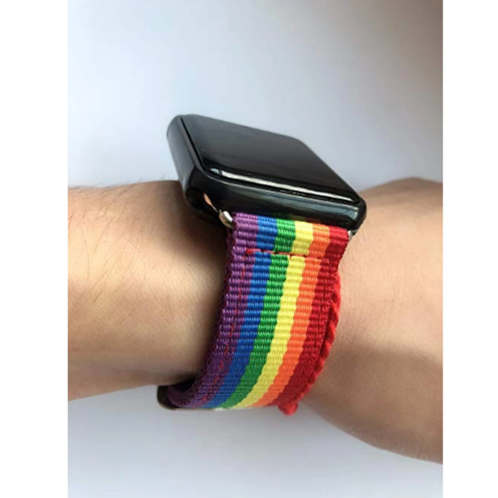 nylon strap for apple watch band 44mm 40mm iwatch band 38mm 42mm rainbow sport bracelet smartwatch apple watch series 6 se 5 4 3 free global shipping