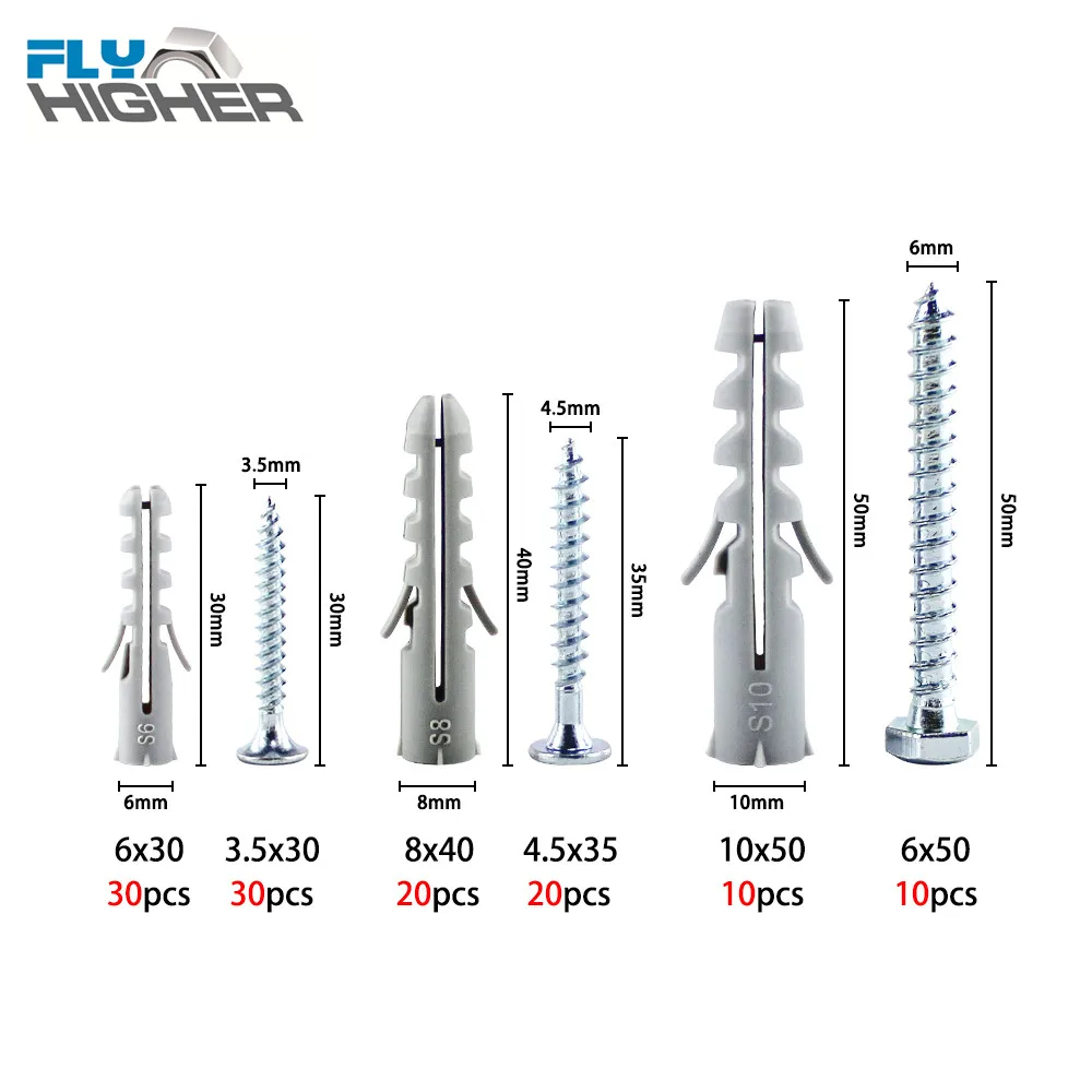 120 шт. нейлоновый настенный штекер/пластиковый расширительный анкер с резьбовым