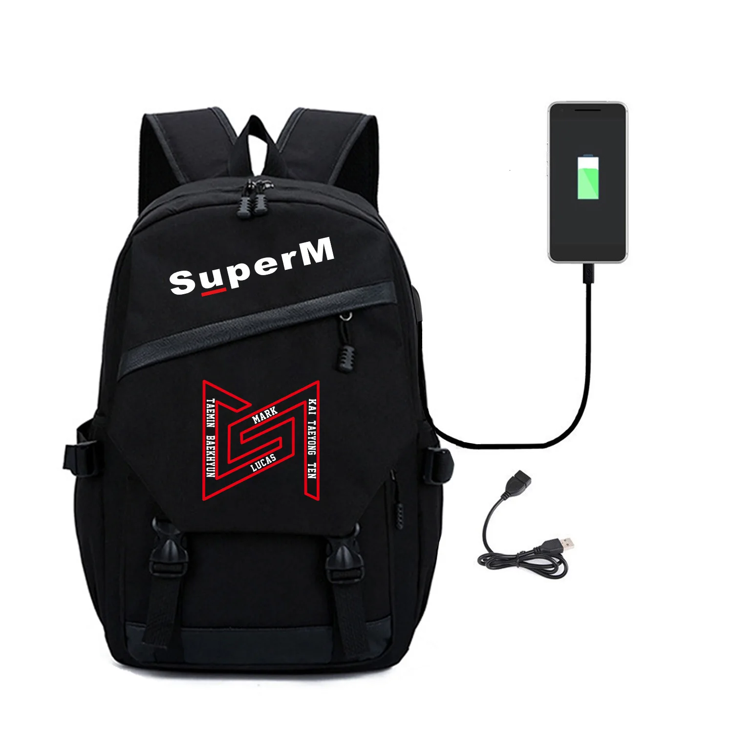 SuperM Kpop, супер m рюкзак, студенческий рюкзак с usb зарядным портом, Холщовый Рюкзак для колледжа, женский рюкзак
