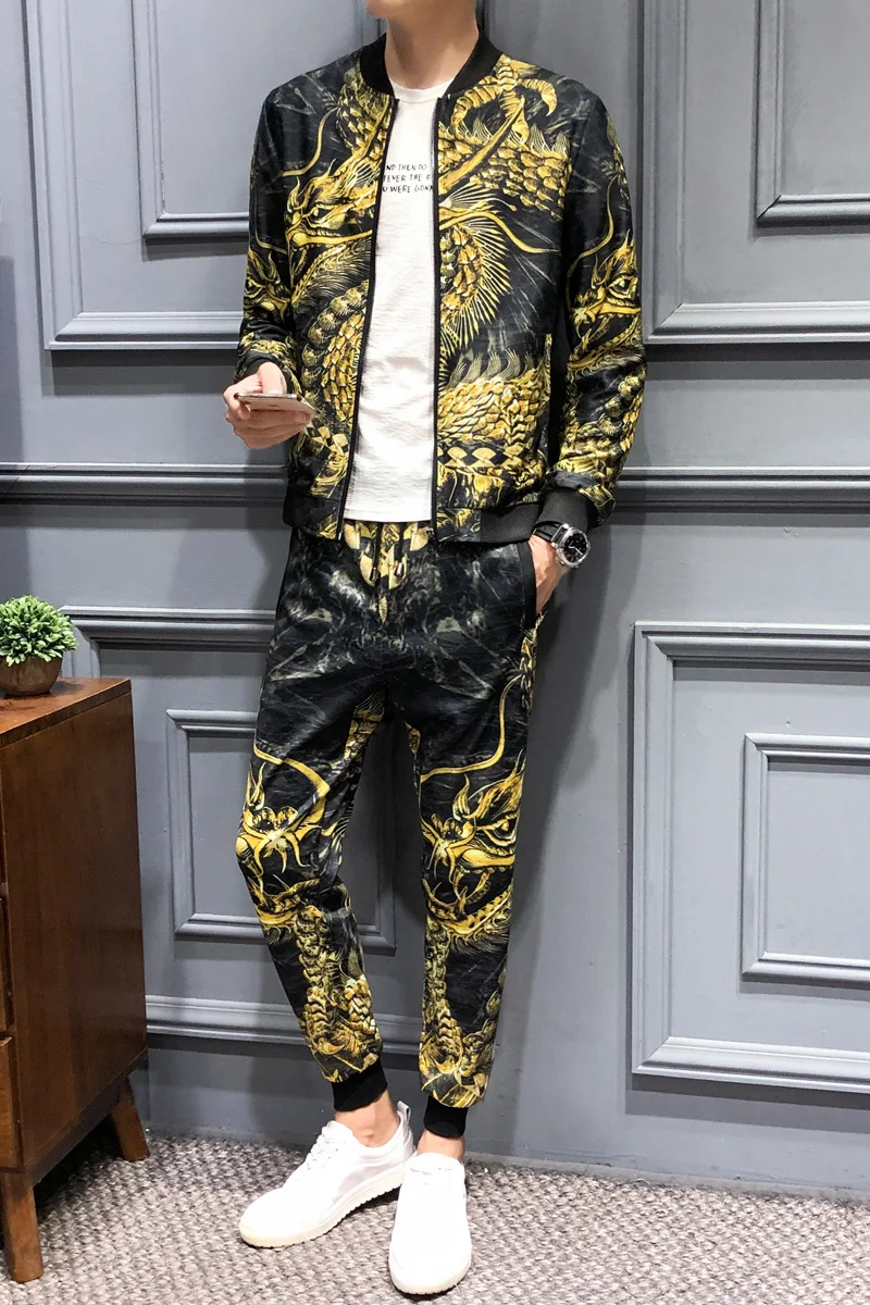 Loldeal мужская одежда (куртка + брюки) Роскошная золотая Осенняя толстовка с