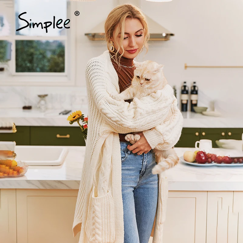 Simplee женский длинный вязаный кардиган с карманами повседневный зимний свитер