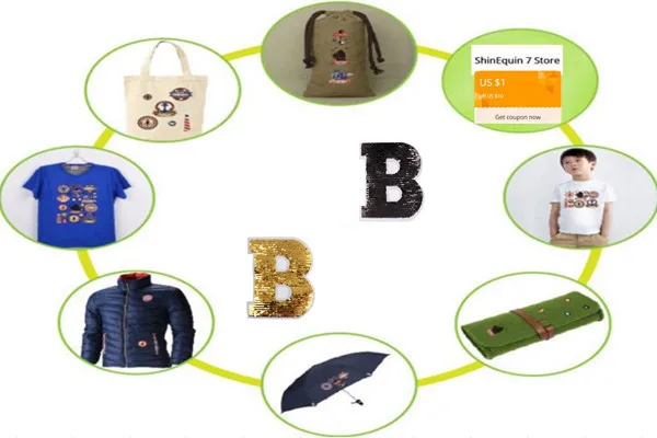 ShinEquin мода B флип двухсторонние патчи для одежды Diy Реверсивные изменения цвета блестки письмо патч наклейки футболка