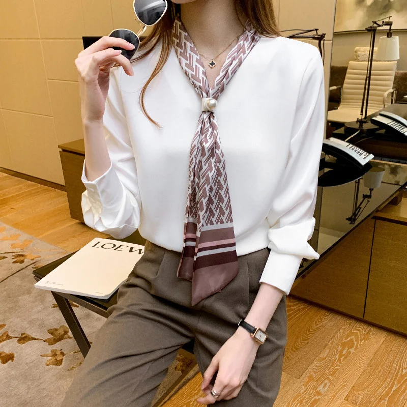 

Shirt Women's Top Foreign Style Bow Tie Shirt Temperament Tie Shirt Spring Summer 2021 Women Fashion Korean Fashion t Shirt Wome