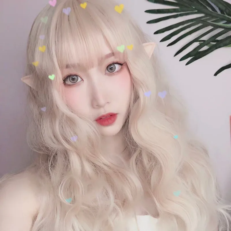 

2020 hot wig female air bangs long curly hair wool volume mechanism headgear anime cosplay curly hair, big wavy long hair