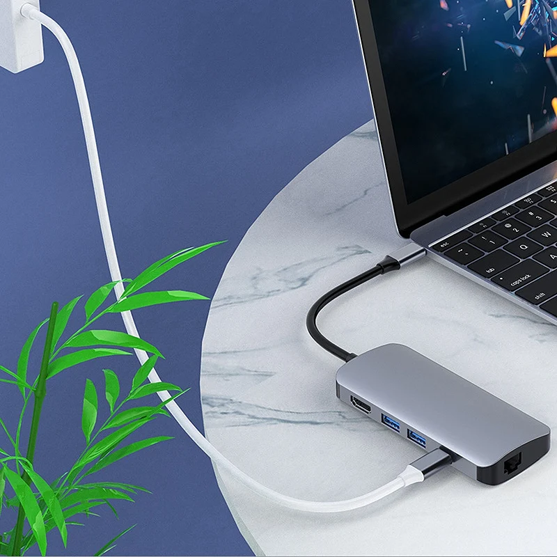 7 в 1 док-станция Type-C USB-C сплиттер подключенный к ноутбуку многофункциональная