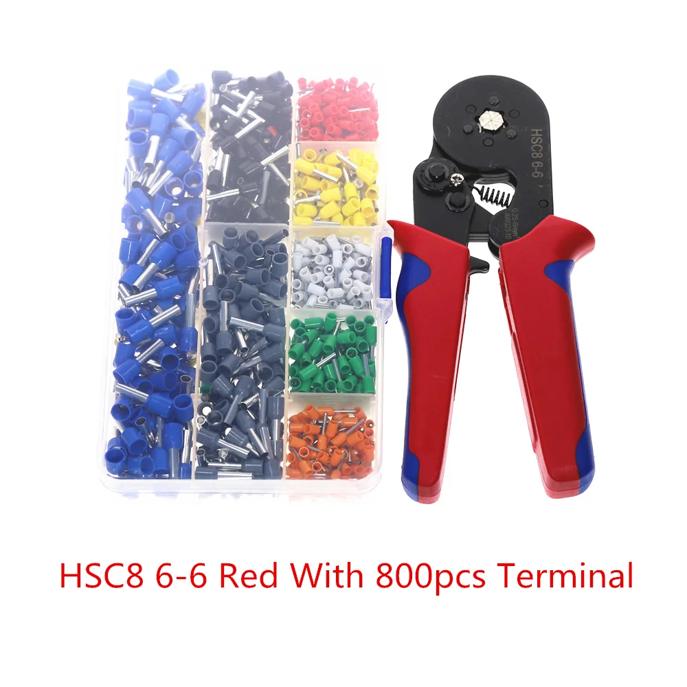 6-6A-800Pcs-Kit 800 набор инструментов для обжима проводов AWG 10-22 Клеммные Соединители муфты контракторы наконечник щипцы плоскогубцы для зачистки проводов проекты - Цвет: 6-6A-800Pcs-Kit