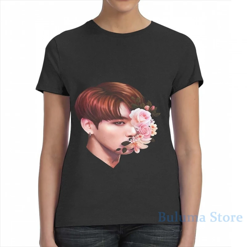 Мужская и женская футболка Jungkook с цветочным принтом модная для девочек топы