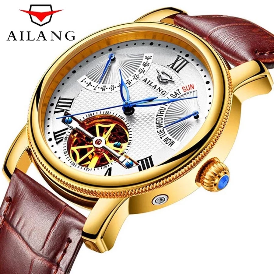 

AILANG Men's Watch New Fashion Business Week Personality Stainless Steel Watch Tourbillon Automatic Mechanical Men's Watch 5802
