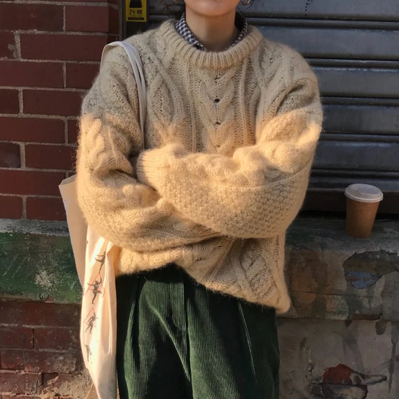 Mozuleva 2019 Winter Casual Vintage O-neck Twist Sweater Female Knitted Jumpers Long-sleeved Women Pullovers Vestidos Femme | Женская