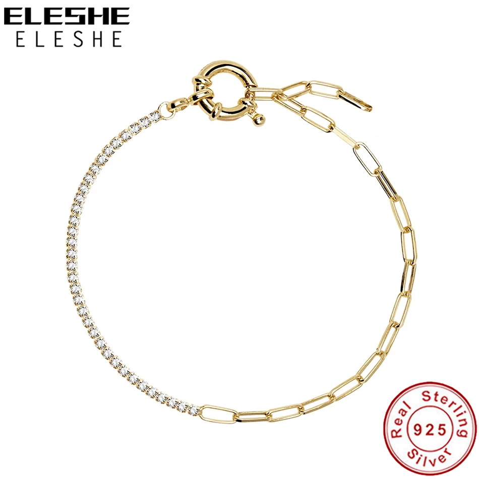 

ELESHE Light Luxury 925 Sterling Silve Crystal Thomas Sabo Link Tennis Bracelet for Women INS 18K Gold Plated Elegant Jewelry