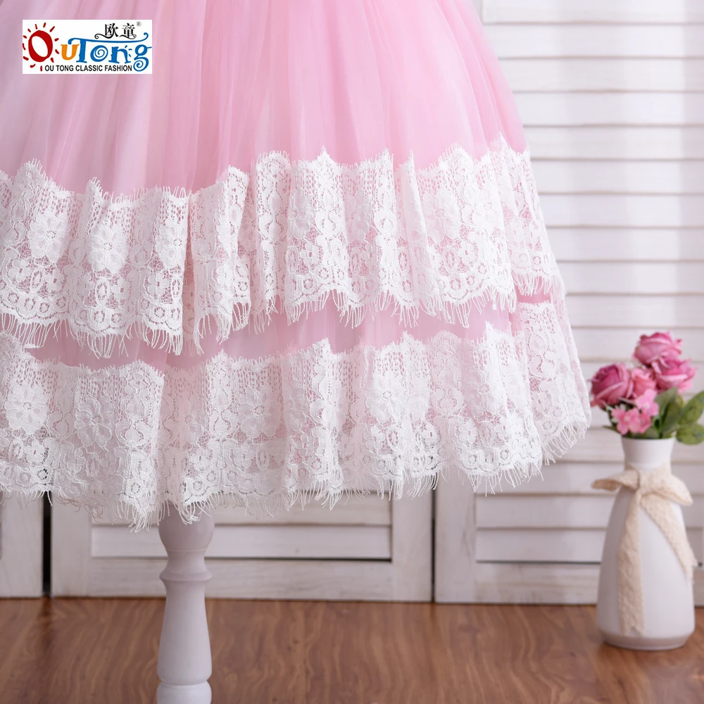 

Outong Summer Long Ball Gown Flower Girl Dresses Double layer Lace Party Casual Teenage Girl Clothing Princess dress For 3-12Y