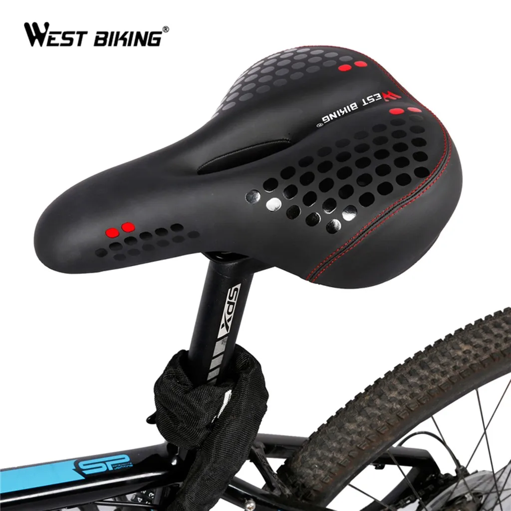 

West Biking Bicycle Taillight Cushion Gel Bike Seat Bicycle Saddles Cushion Spring Designed Memory Foam Padded Leather