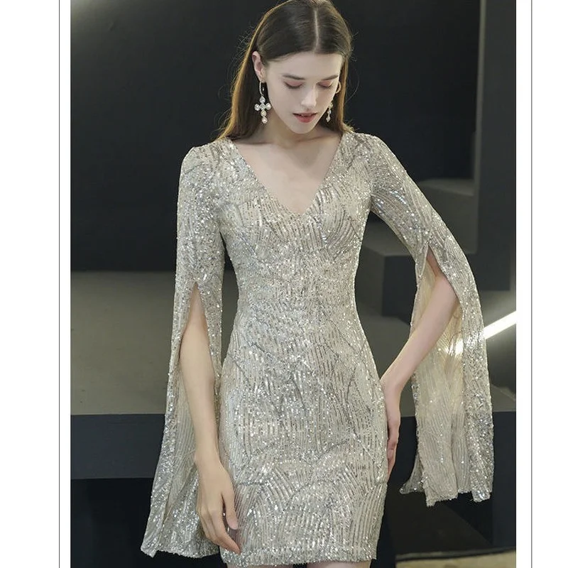 

Sequin Evening Dress Female 2021 New Host Female Short Queen Aura Noble Ladies High-end Atmosphere