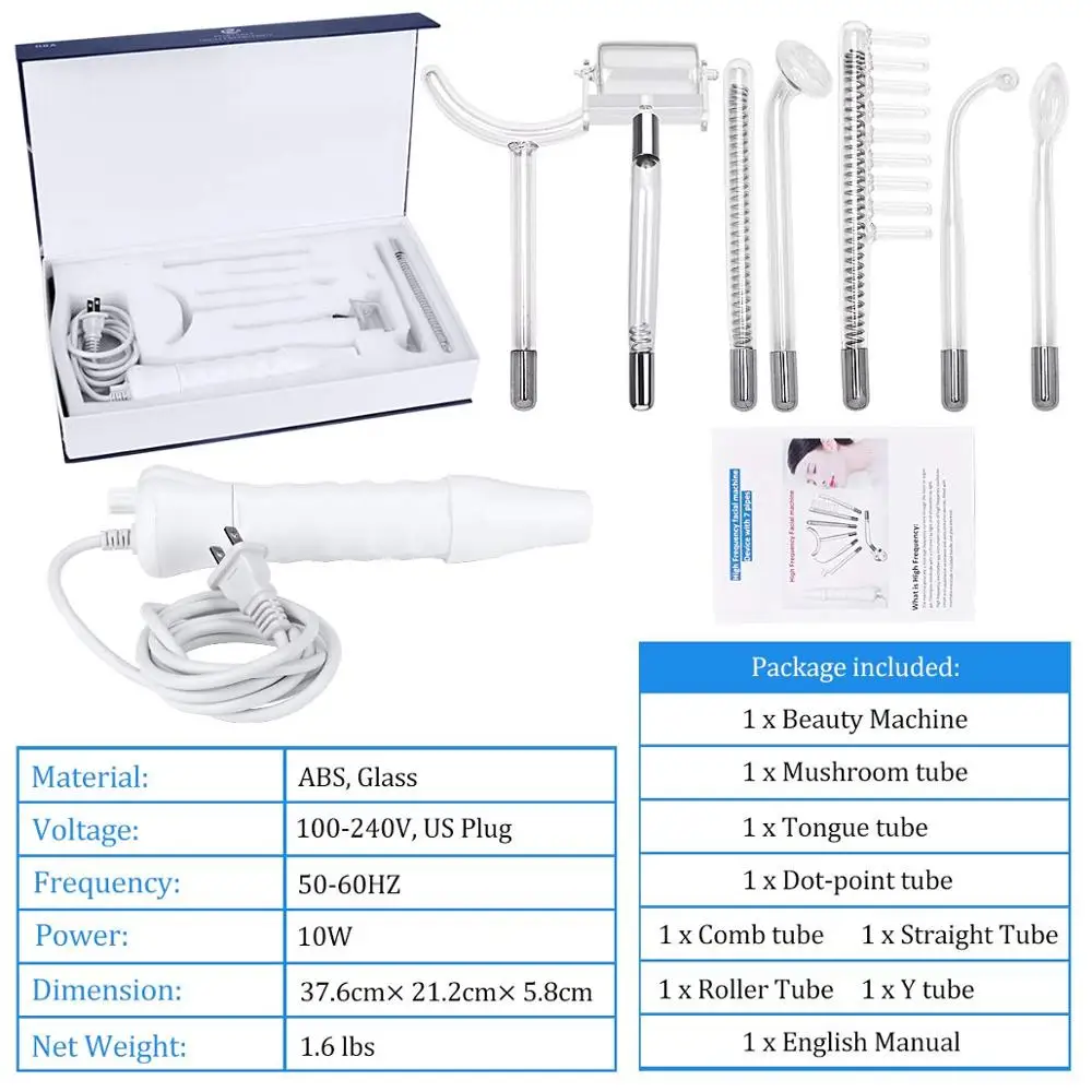 Портативный Высокочастотный электрод 7 в 1 для удаления пятен и акне массажер