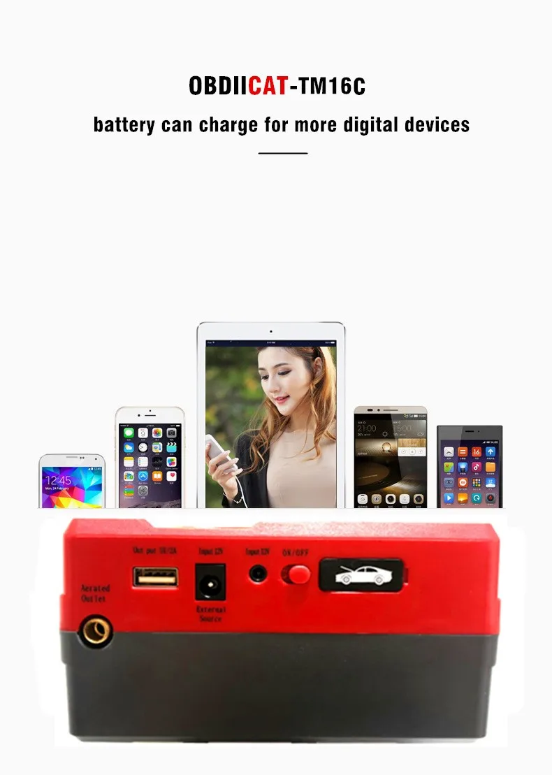 TM16C супер мощный автомобильный стартер Power Bank Мини Портативный Автомобильный