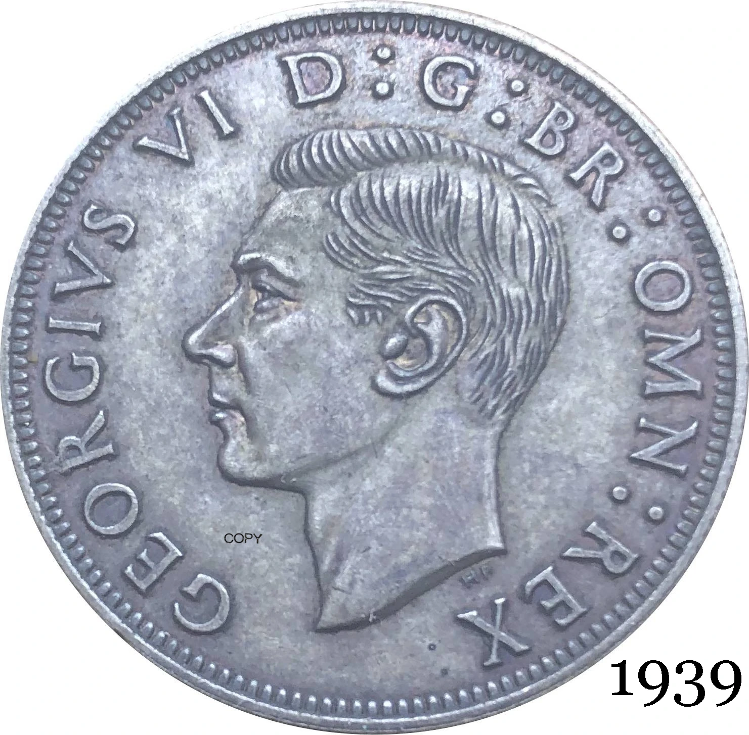 Полукорона король Джордж Ви из Великобритании 1939 кг 1/2, оставила шестую Великобританию, HP, Посеребренная копия, монета с замшевым краем