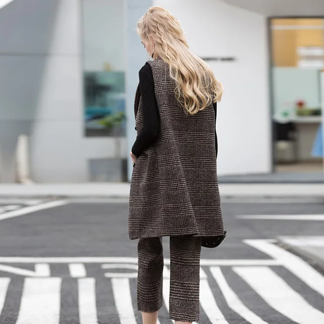 Женские костюмы комплект из двух предметов винтажная клетчатая ткань гусиные