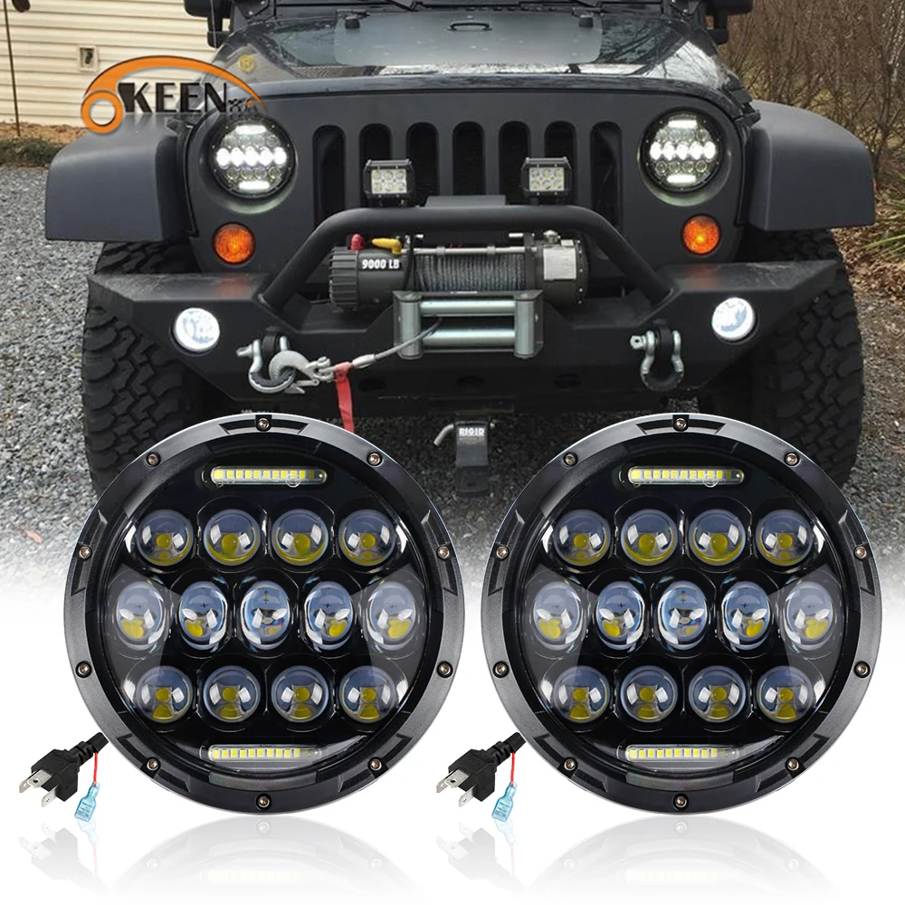 

OKEEN 60 Вт 7 дюймов светодиодные фары DRL дальнего света для Jeep Wrangler неограниченное количество фар мотоцикла для Harley Touring Yamaha 12V 24V