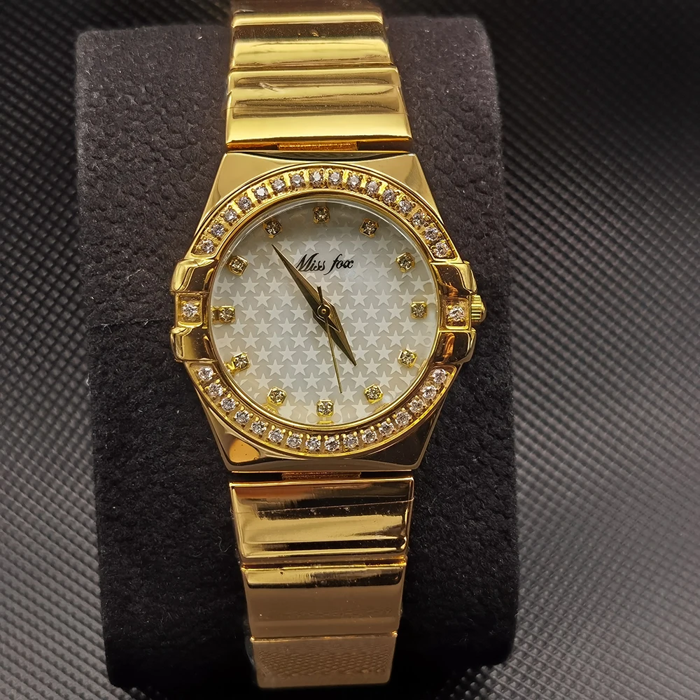 

MISSFOX White Fritillary Star Dial Women Watch Gold Elegant Small Round Wristwatch Lady Office Commute Party Quartz Watch Woman
