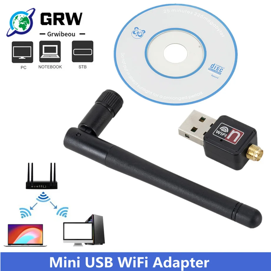 

GRWIBEOU USB Wifi Adapter 150Mbps 2dB Antenna Network Lan Card PC Wi-fi Receiver Wireless Portable hot sale