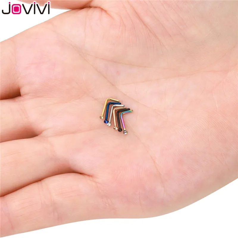 JOVIVI Мода 6 шт. нержавеющая сталь 1,5 мм-3 мм страз 20 г серьги в нос, гвоздики кость ноздрил Pin L форма Бар пирсинг носа ювелирные изделия