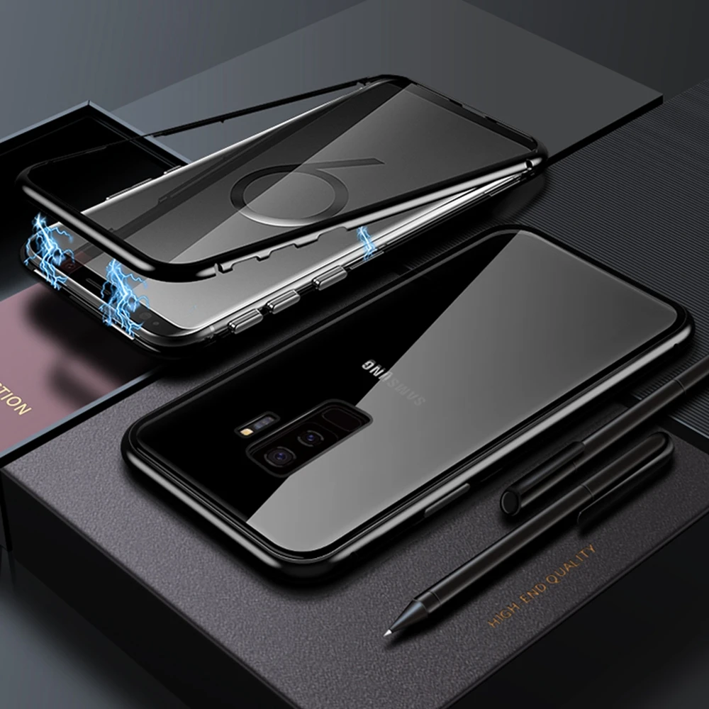 Металлический Стекло крышка Магнитный чехол для samsung Galaxy S8 S9 S10 Plus Note 8 9 A50 A70 A40 M10 M20 M30 адсорбции Coque для samsung