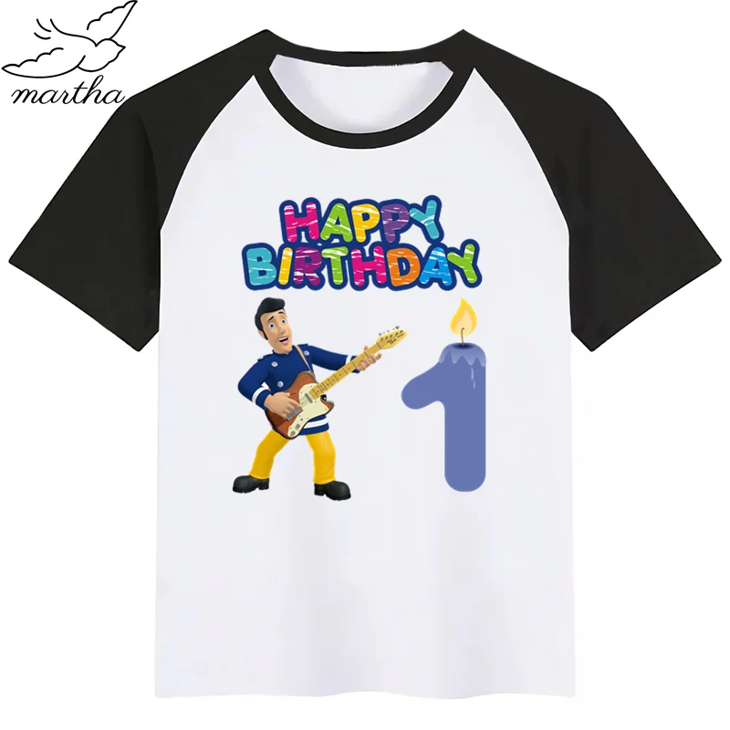 BlackA Одежда для детей с надписью «Happy Birthday Number», «Fireman Sam DIYKids»; футболка для девочек; подарок на день рождения; одежда для детей; футболки для мальчиков; футболки для малышей - Цвет: BlackA
