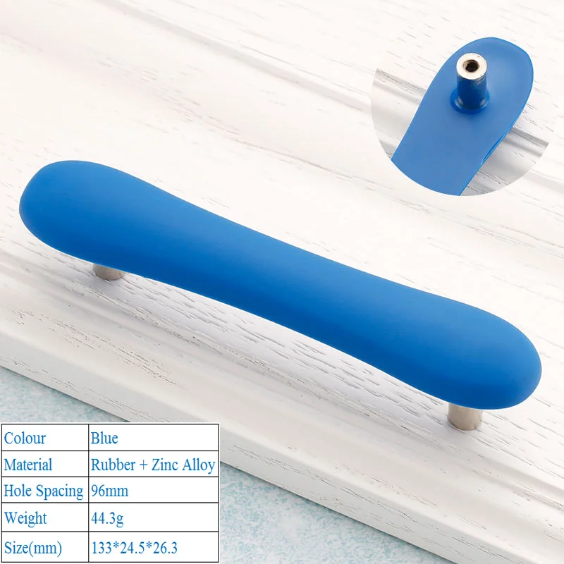 Blue 6256-96mm LBA, детские резиновые дверные ручки, милые розовые, желтые, синие, Звездные, лунные, облачные, кухонные ручки и ручки для шкафа, мебельные ручки для выдвижных ящиков - Цвет: Blue 6256-96mm