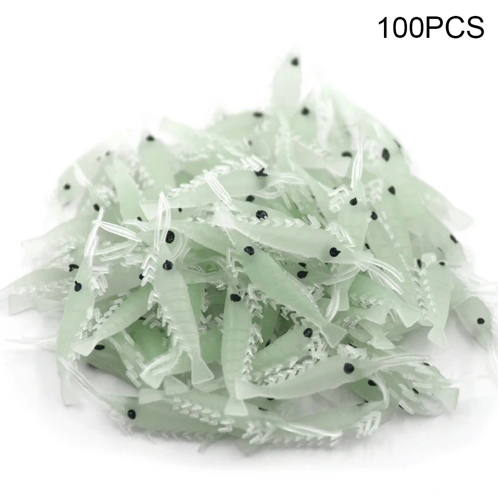 

100pcs Artificial Fishing Lure Luminous Shrimp Fish Bait Soft Lure Worms Glow Shrimps for Bass Crappie Fishing Accessories