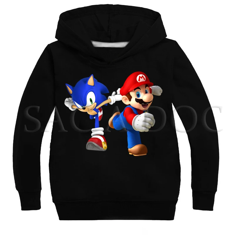 Hoodies 1 Новое поступление, детские осенние толстовки с капюшоном с принтом Соника и Марио толстовки для маленьких мальчиков и девочек детская верхняя одежда, топы с длинными рукавами - Цвет: Hoodies 1