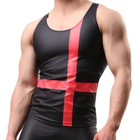 pu leather o neck men undershirts sexy sleeveless shirts men imitatiion faux leather undershirts for casual wear plus size xl