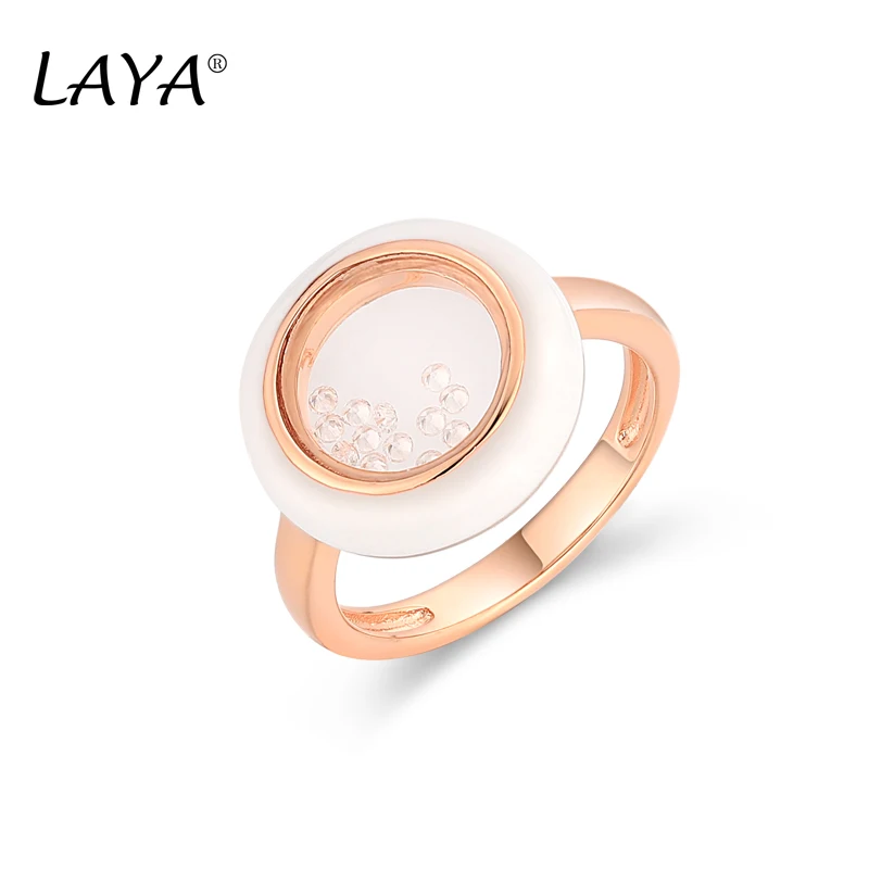 

LAYA 925 Sterling Silver Fashion Personality High Quality Zirconium Rose Gold White Enamel Ring For Women Party Luxury Jewelry