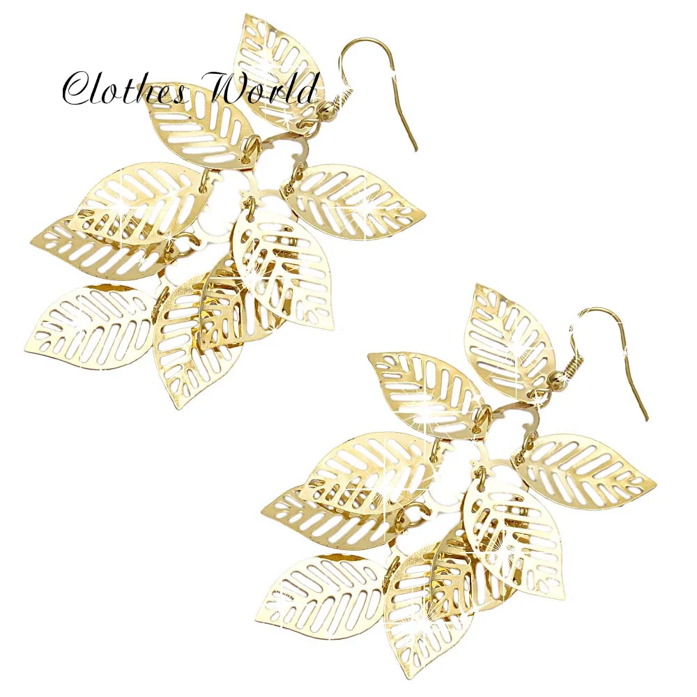 Мода металлические висячие серьги в виде листиков женский Винтаж ретро стиле с