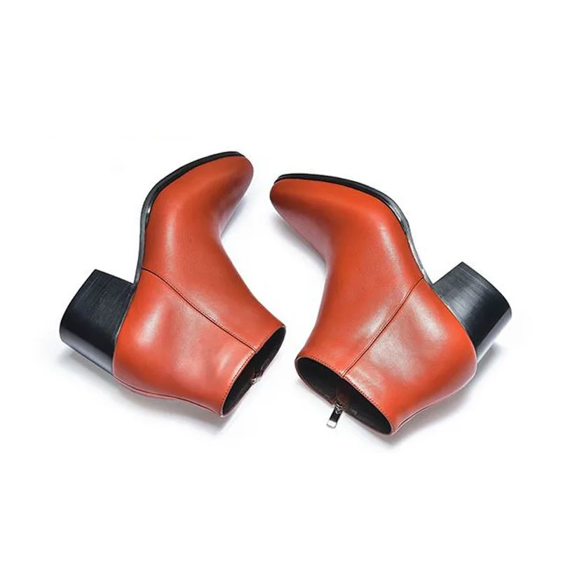 New Winter Mens High Heels Real Leather Boots Pointed Toe Zip Plush Warm Ankle Work Safety Career Wedding Party Men Shoes | Обувь