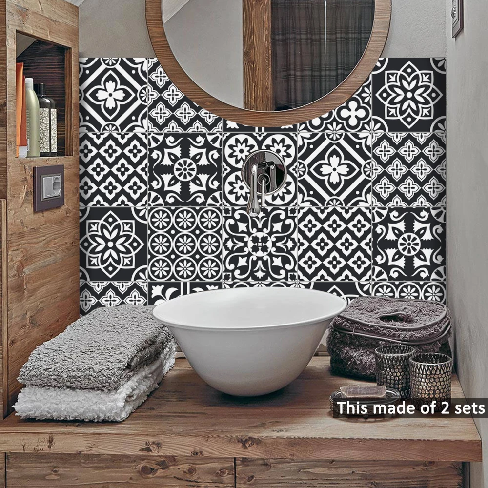 

Funlife CUSTOM10/15/20/25/30cm Black & White Waterproof Self Adhesive floor Sticker Tile decals for Kitchen Bathroom pack of 10