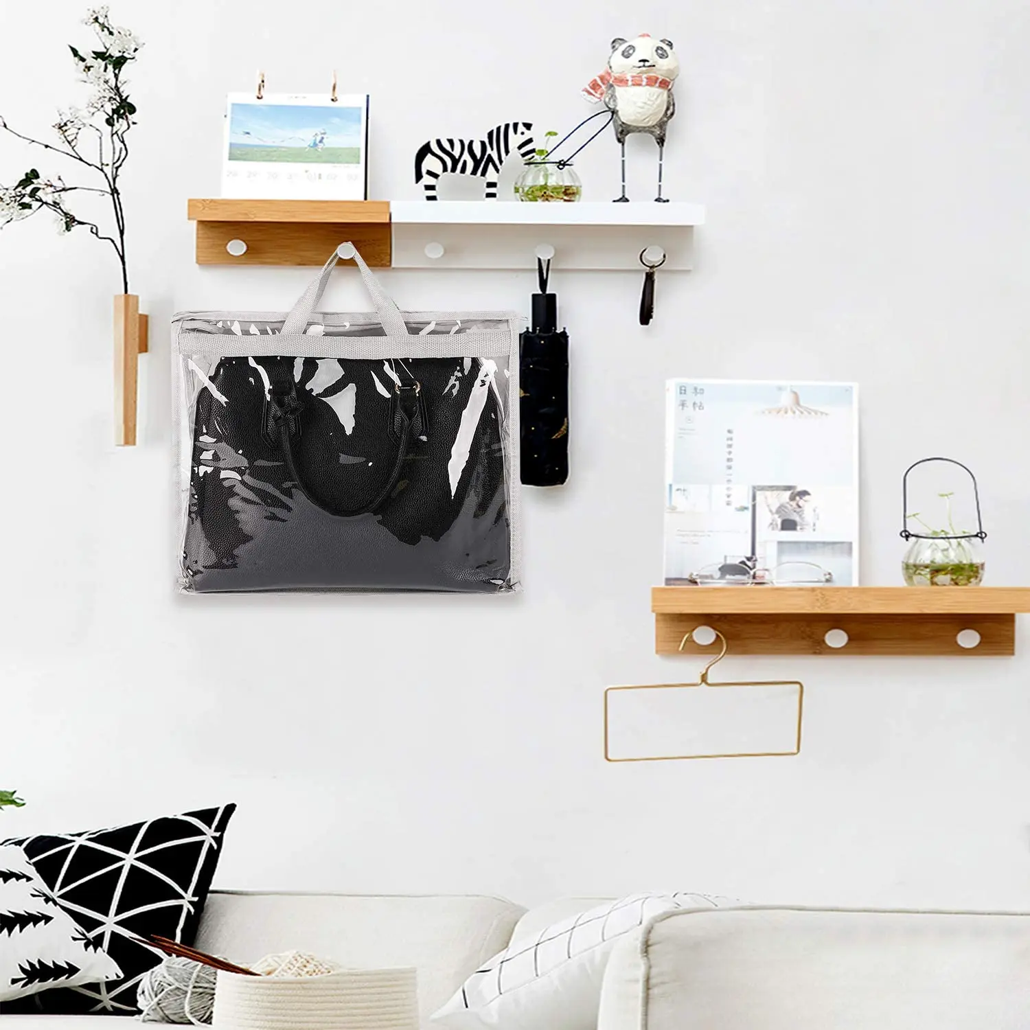 

5 Pack PVC Storage Handbag Dust Cover Bag Transparent Anti-Dust Purse Storage Bag For Hanging Closet With Zipper And Handle