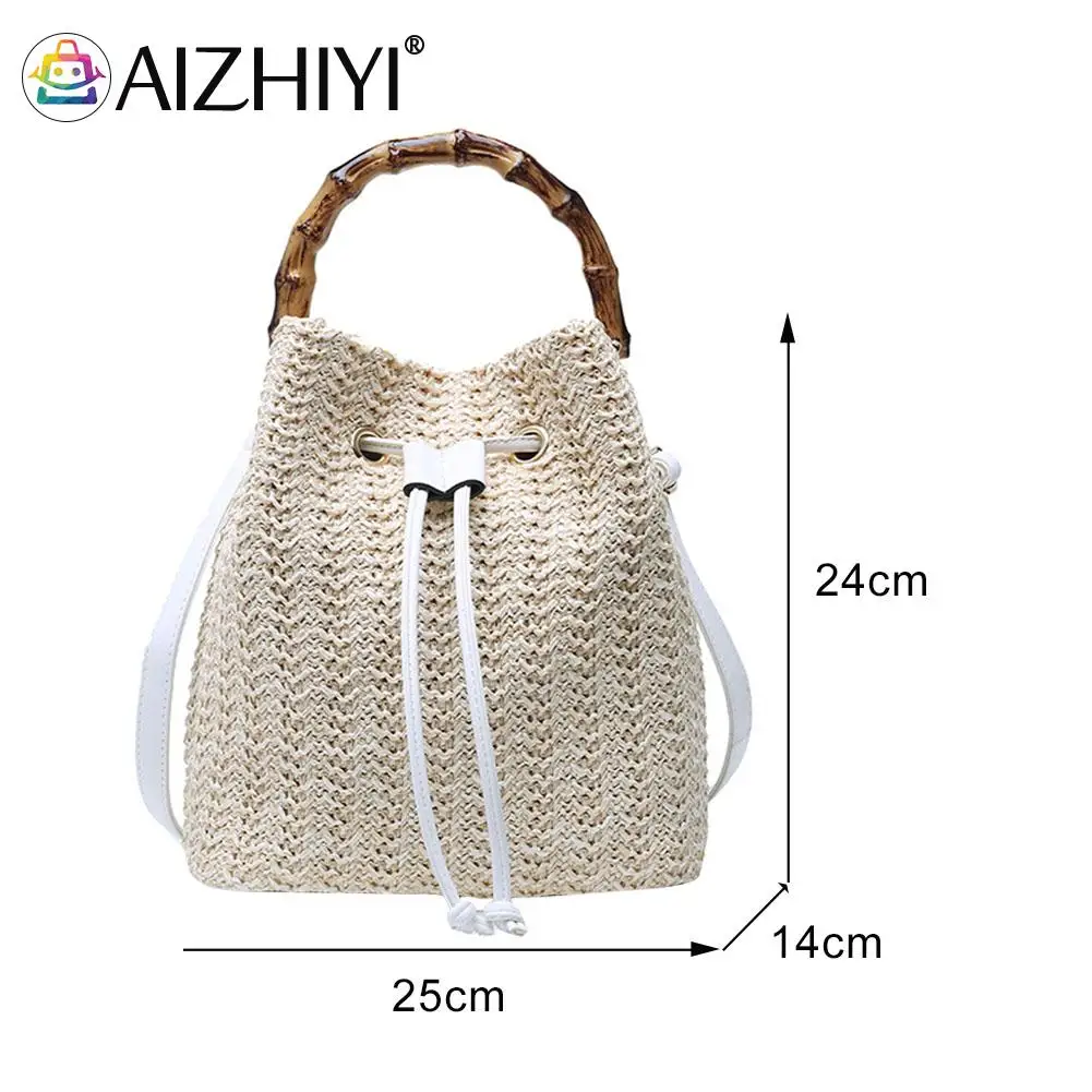

Women Fashion Straw Rope Woven Drawstring Shoulder Messenger Bag Bohemian Vintage Summer Beach Vacation Bucket Handbag