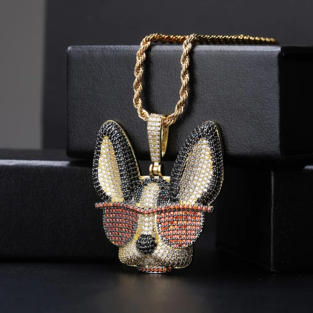 Economici 1 New Fashion Bling Ghiacciato Collana Con Ciondolo Cane Chihuahua Rame Oro Micro Pavimentato Zircone Hip Hop Regalo Completo Di Zirconi Cubici