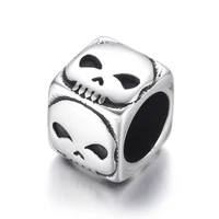 stainless steel skull square bead polished 8mm large hole beads metal slide charm accessories diy bracelet jewelry making