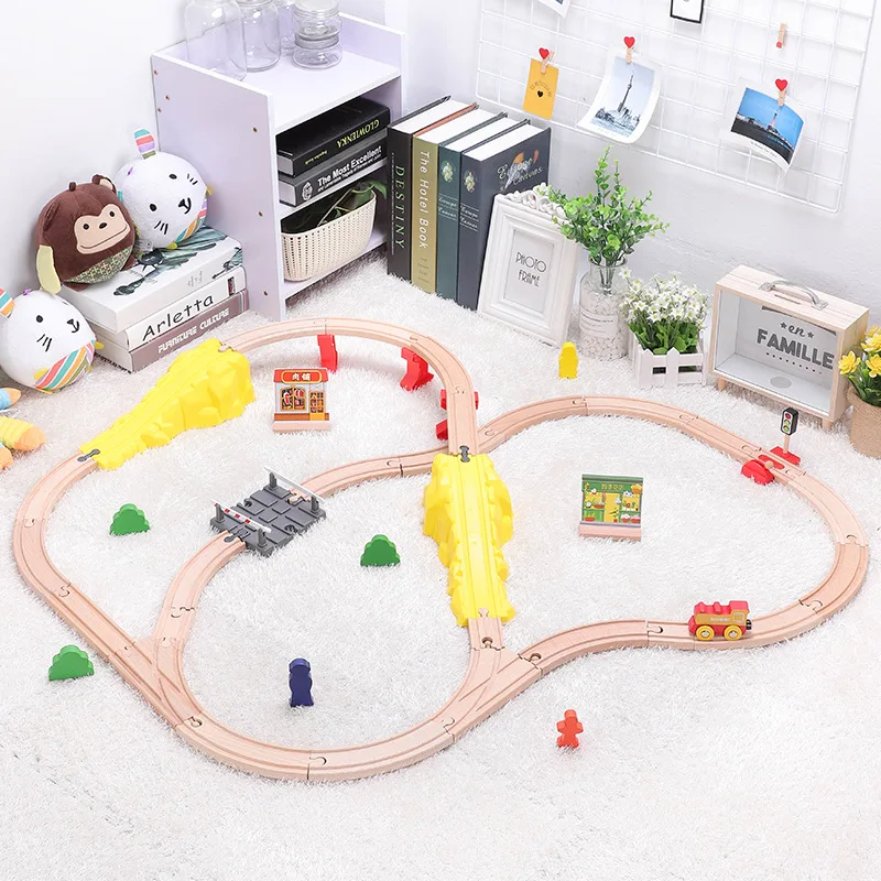 

Wooden Railway Track with Scene Track Wooden Train Track Building Block Train Track Set Educational Toys Toys for kids Gifts