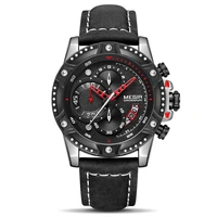 megir creative wristwatch men watch waterproof genuine leather quartz watches three eye six hand 3d dial chronograph sport clock