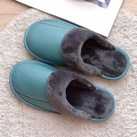female winter home slippers genuine leather house shoes unisex size 45 46 flat waterproof slippers man indoor shoe