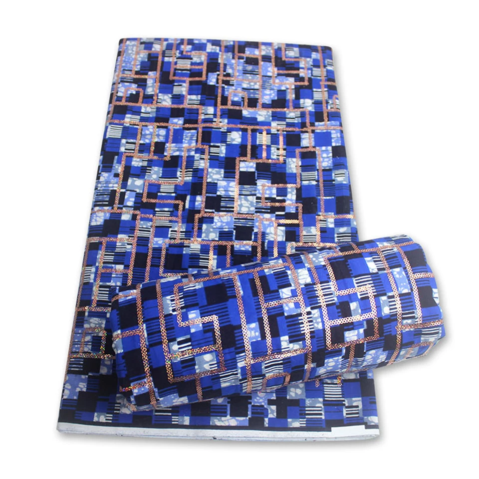

Latest Sequins African Fabrics 100% Cotton Batiki Wax Prints Kitenge/Pagnes/Kikwembe Embroidered Sequins YXL-132