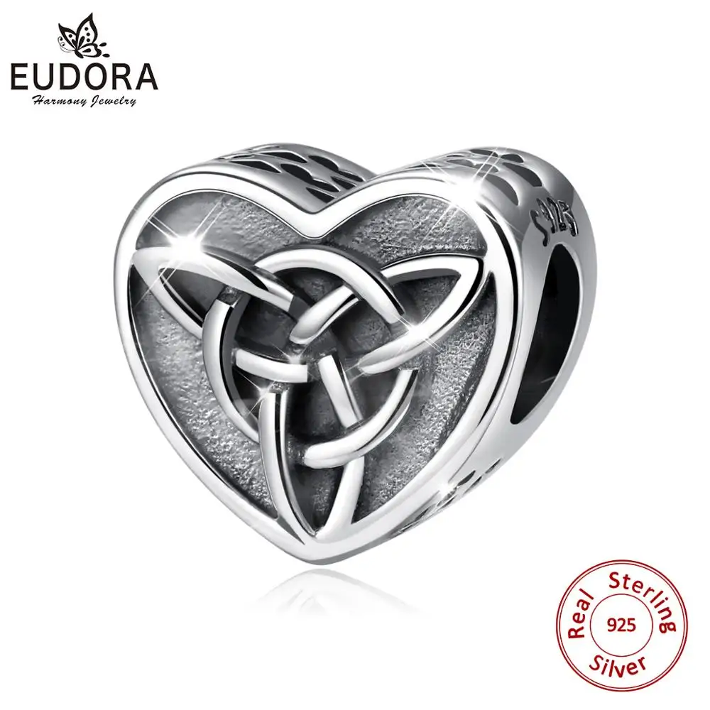 

EUDORA 925 Sterling Silver Celtics knot Geometrical line Triangle Pendant bead Irish good luck Fine jewelry Bangle Bracelet Z129
