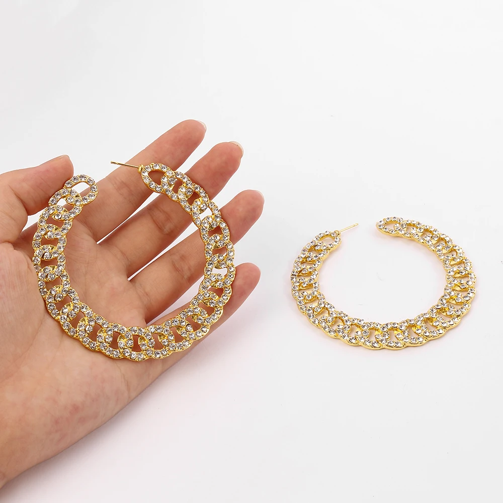 Cuban Link Chain Earring Luxury Full Rhinestone Dangle Hip Hop Iced Out Zirconia Gothic Earrings Female Accessories gift | Украшения и
