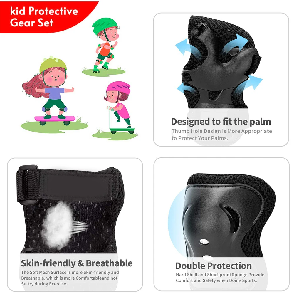 

6Pcs/Set Protective Gear Set Skating Helmet Knee Pads Elbow Pad Wrist Hand Protector For Kids Adult Cycling Roller Rock Climbing