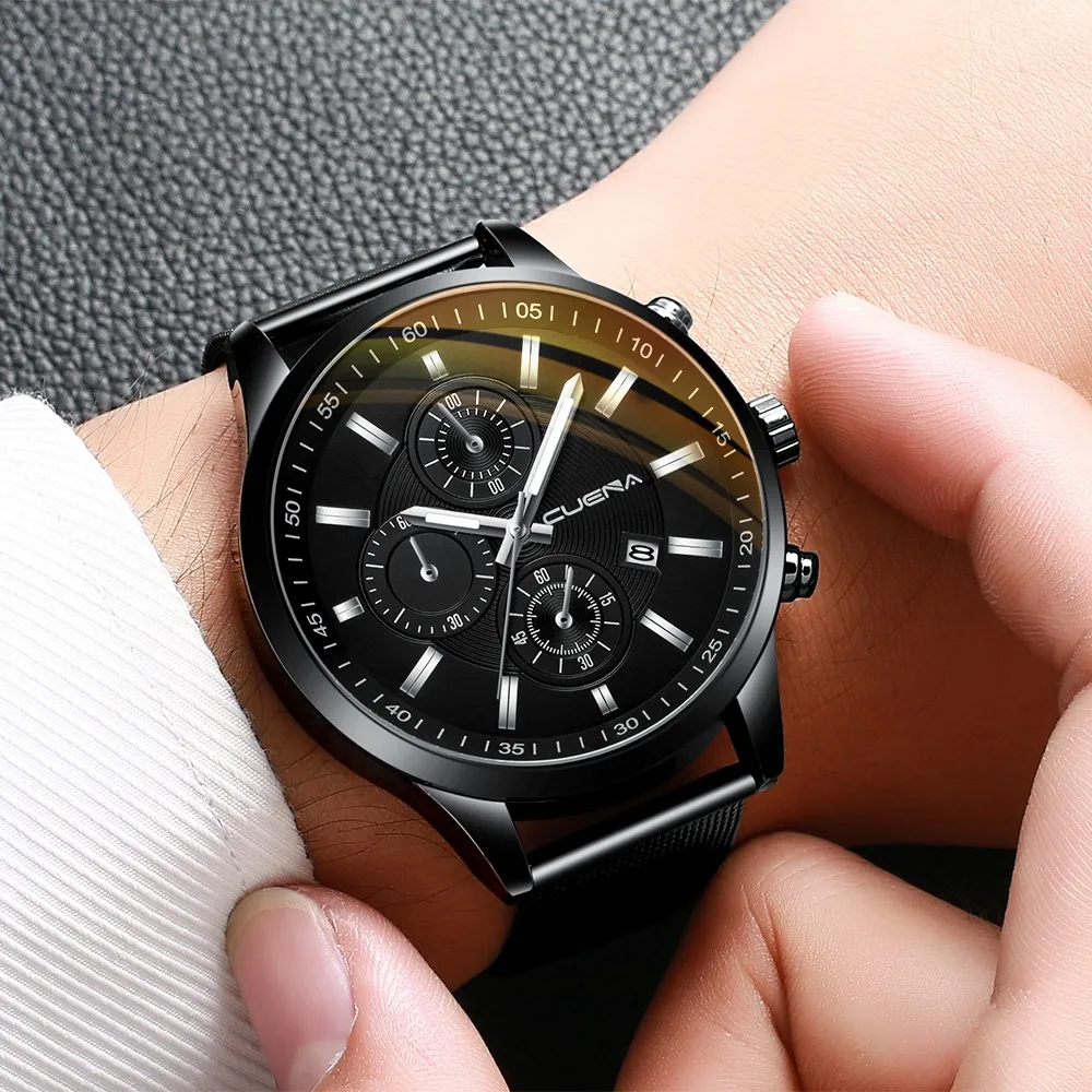 

CUENA 2021 Relogio Masculino часы для мужчин модные спортивные нержавеющая сталь чехол ремешок часы кварцевые Бизнес наручные часы Reloj Hombre
