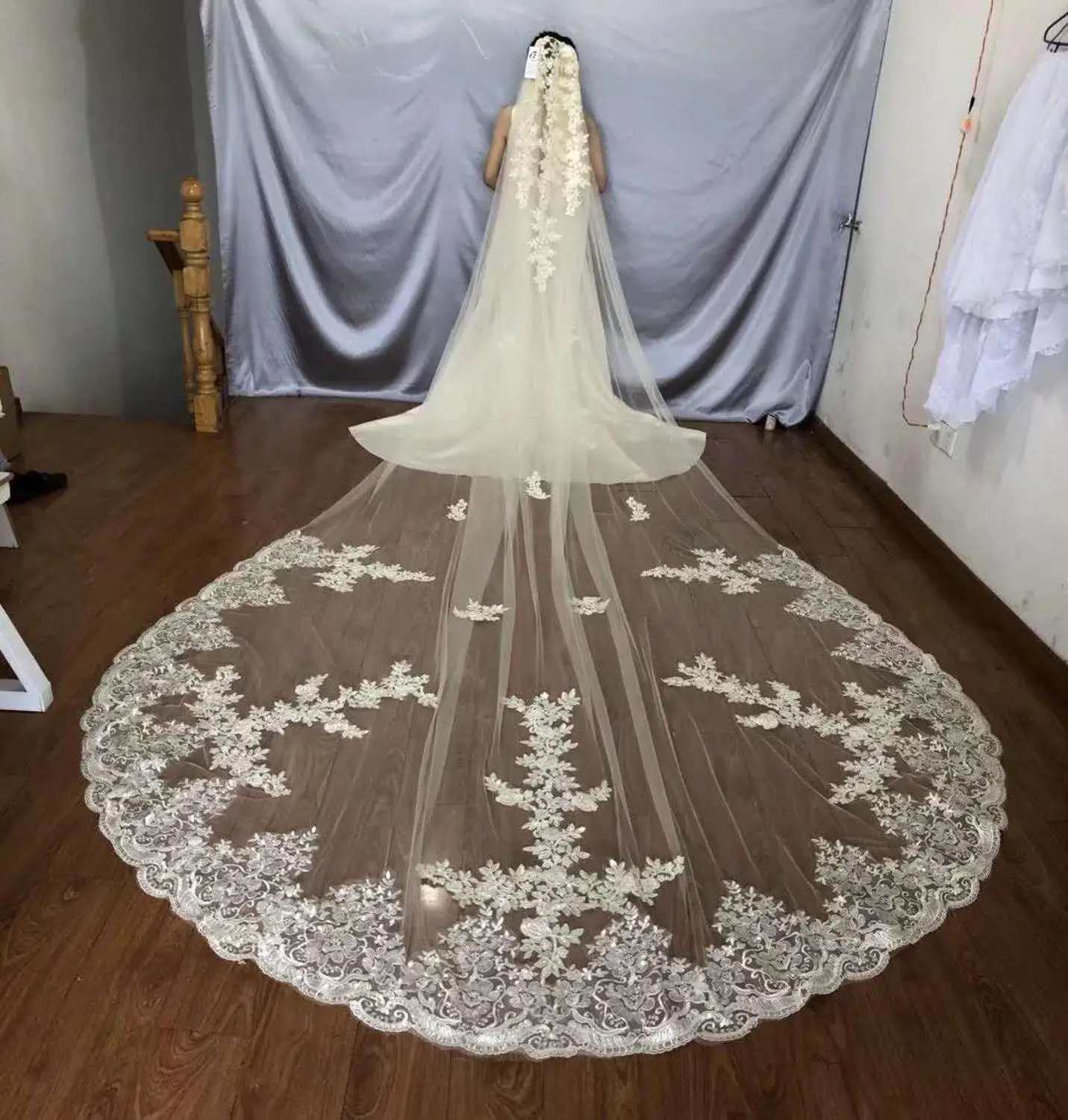 

Реальные фотографии, свадебная фата длиной 5 м с расческой, однослойная Фата для невесты с блестками и блестками, белая, слоновая кость
