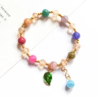 cystal bead bracelet cute leaf pendant natural stone beaded women bracelets butterfly pendant bracelets girls friendship gifts